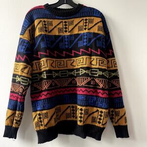 Vintage Demetre 90s/80s Geometric Wool Blend Unisex Sweater - XL